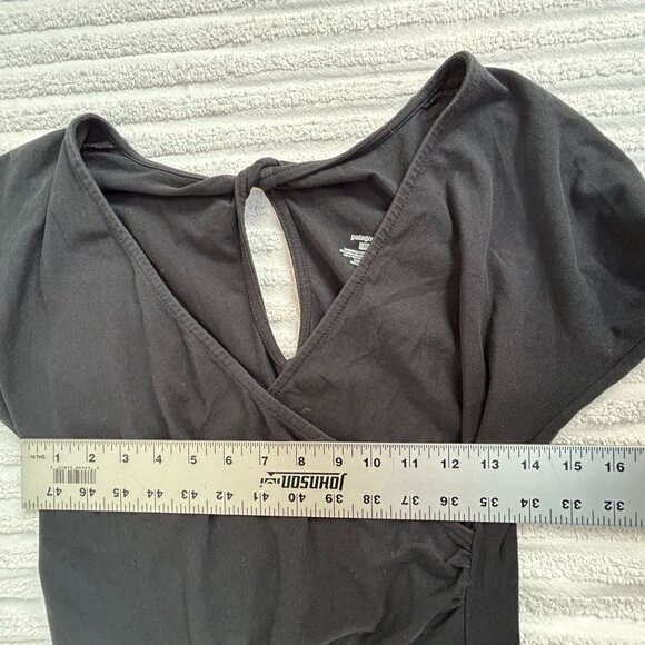 Patagonia Laurel Bay Ruched Knot Back Surplice Faux Wrap Dress Medium Black - Picture 5 of 7